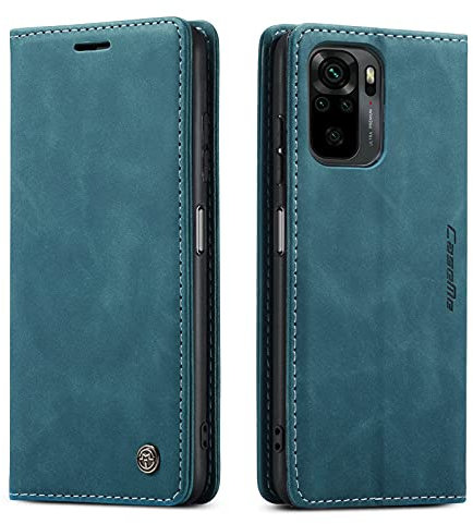 owlhold Hülle Xiaomi Redmi Note 10/Note 10S Klapphülle [Nicht für 5G] Premium Lederhülle -Nubukleder Faltbare Ständer Schutzhülle Kartenfach Handyhülle Redmi Note 10 4G/Note 10S/Poco M5S 4G -Blaugrün