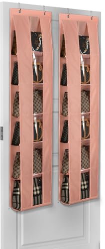Lirex Over the Door Organizer, 2 Pack Handbag Storage with 6-Tier Space-Saving for Door or Closet, Handbag Hanger, Light Pink