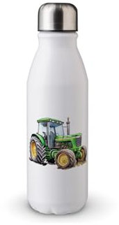 MAXIKIWI Borraccia a parete singola con tappo a vite, in alluminio leggero non isolato, senza BPA, a prova di perdite, con trattore agricolo, acquerello, 500 ml