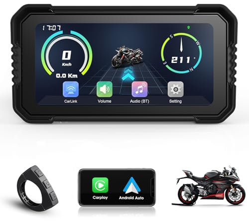 KooDux Pantalla CarPlay para Motocicleta de 6,25 Pulgadas, CarPlay para Motocicleta y Android Auto para Motocicleta, navegación GPS para Motocicleta, Compatible con Bluetooth, Control Remoto