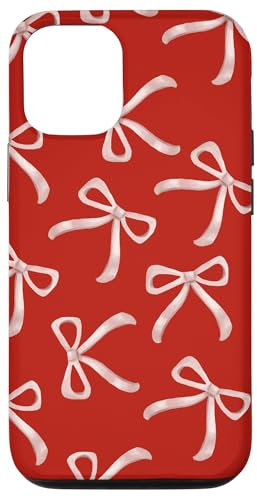 iPhone 12/12 Pro Coquette Aesthetic Pink Bows on Red Pattern Ribbons Case