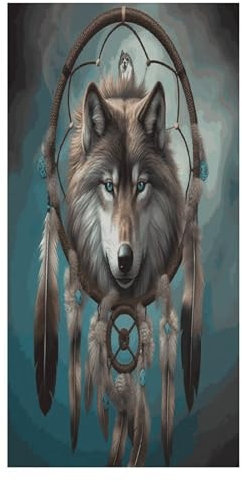 GBNMQED Badetuch, 160 x 80 cm, übergroße Handtücher, 3D-Wolf, Traumfänger, bedruckt, Strandtücher für Strand, Badezimmer, Fitnessstudio, Spa, Yoga