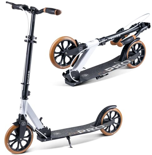 Movino Roller Scooter Klappbar Kickscooter Cityroller Erwachsene Jugendliche Bis 100 kg Höhenverstellbar Stabile Konstruktion Mit ABEC7 Kugellagern Weiß Braun City Pro