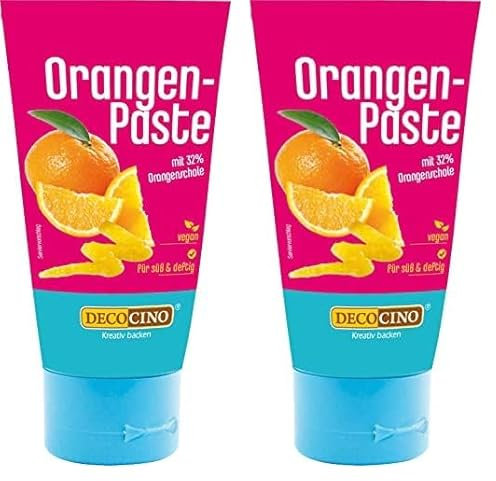 DECOCINO Orangenpaste 50g vegane, natürliche Aromapaste mit geriebenen Orangenschalen – zum Backen für Kuchen, Cremes, Toppings und Desserts (Packung mit 2)