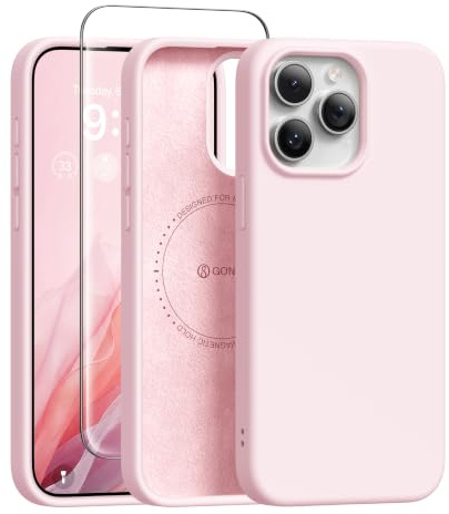 GONEZ für iPhone 15 Pro Hülle Silikon 6,1 Zoll & Displayschutz, [MagSafe-kompatibel] dünne Handyhülle aus Flüssigsilikon, Kratzfeste und stoßfeste, Mikrofaserfutter Schutz Case, Kreide Rosa