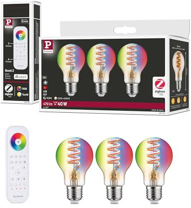 Paulmann 5282 Set Filament 230V LED Birne Zigbee AGL RGBW + Gent 2.0 3x470lm 3x6,3W RGBW+ dimmbar Gold
