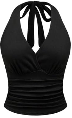 GORGLITTER Damen Trägertop mit Leopardmuster Y2K Top Festival Outfit Oberteil Neckholder Partytop Schwarz S