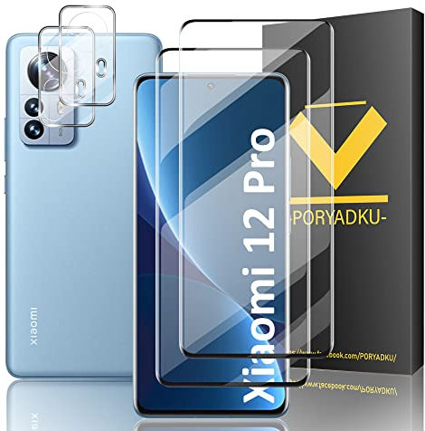IKABO 2 + 2 protectores de pantalla para Xiaomi 12 Pro, cristal protector de pantalla, 2 protectores de pantalla y 2 cámaras de cristal protector, dureza 9H, sensor de huellas dactilares, protector de