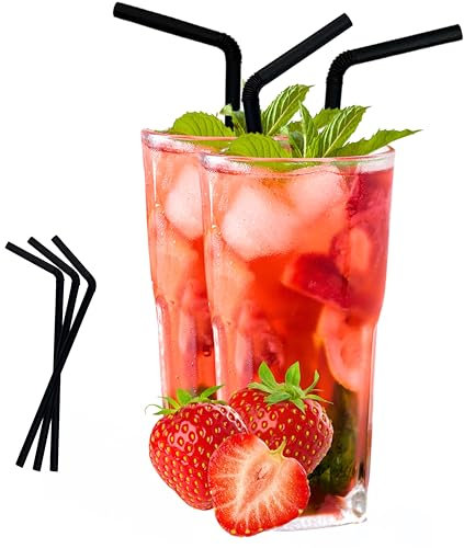 Sugarcane Straws, Flexible Black Drinking Straws for Smoothies, Milkshakes, Juice, Parties, Kids, Travel, Home, Bars, Events (Pack of 100)
