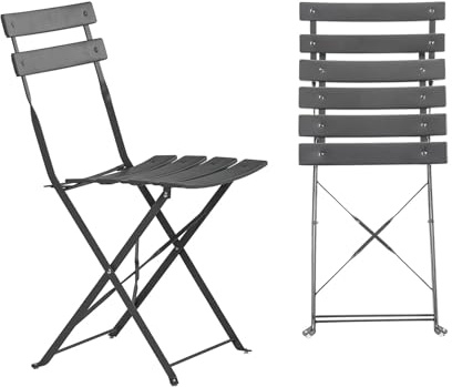Harbour Housewares Klappbare Bistrostühle aus Metall, für Terrasse, Bistrostuhl, Grau, 2 x kleine Outdoor-Möbel für Zuhause, Garten, Küche, Balkon, Café, Pub, Esszimmer, Kaffee, Frühstück