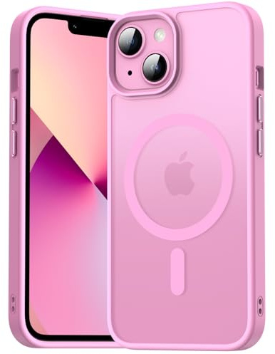 Kmofizle Coque Magnétique pour iPhone 13 / iPhone 14, Étui Housse Arrière Translucide Givrée, Fine Antichoc Anti-Traces de Doigts Case pour iPhone 13 / iPhone 14, Rose