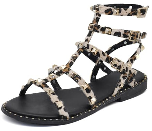 IF Fashion Scarpe Sandali Gladiatore Stivali Estivi da Donna Con Borchie Animalier M101 nero/leopardato N.37
