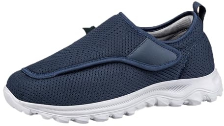 Zapatos para diabéticos sin cordones para hombre, extra anchos, con soporte de arco, zapatos ortopédicos para caminar con correa ajustable para pies hinchados, Blue, 37 1/3 EU