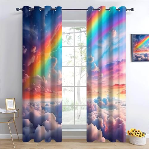 YNIOFU Tende Oscuranti Nuvole di sogno arcobaleno nel cielo Stampa 3D Tenda Oscurante Finestra Termica Isolante Con Occhielli Per Interni Tende Modern L 60x A 140cm x2