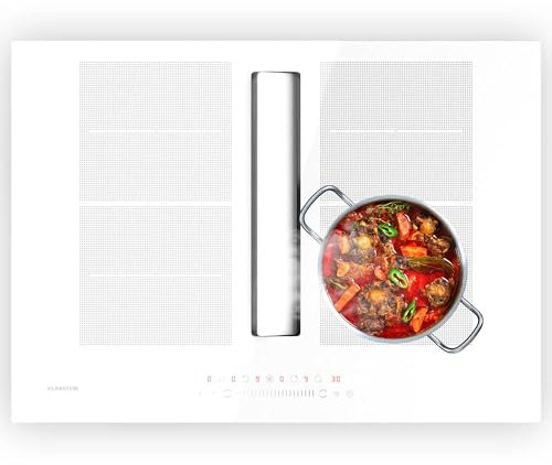 Klarstein Chef-Fusion Induktionskochfeld Mit Dunstabzug - 7.200-W-Flex-Zone, 590 m³/h Saugleistung, Energieeffizienzklasse A, Touch-Bedienung, Platzsparend, Glasoberfläche, Kindersicherung