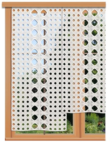 Schiebepaneele Miray aus Echter Vogtländischer Spitze in ecrú - Landhaus-Flächengardine in moderner Optik Schiebevorhang mit geometrischem Stickerei-Muster | Flächenvorhang Höhe x Breite 141 x 45 cm