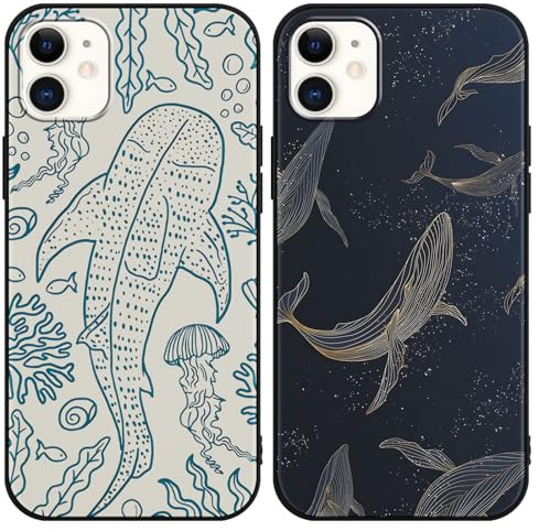 Foonary 2 Stück Handyhülle für iPhone 11 Hülle Haie Ozean, Aesthetic Winter Muster Design Mädchen Junge Geschenk Schutzhülle, Weich Silikon Case Stoßfest Kratzfest Cover für iPhone 11 6,1,Mode