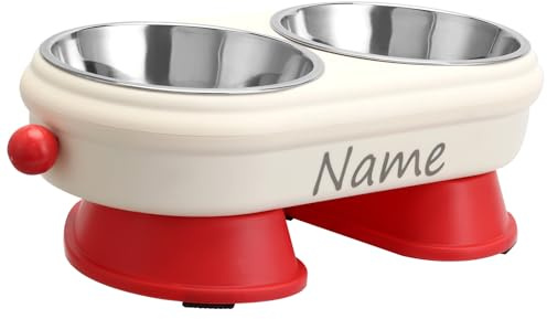 CQSXM Personalisierter Futternapf Erhöhter, Rutschfester Hundenapf mit Namen, Abnehmbare Edelstahlschüssel 350ml x 2, für Katzen und kleine Hunde (Personalisiert)
