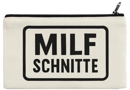 Kosmetiktasche „Milf Schnitte“ – Canvas Make-up Tasche für Damen – Lustiges Etui für Handtasche – Schminktäschchen, Mäppchen für Lippenstift & Essentials – Geschenk für Frauen | Freundin BFF