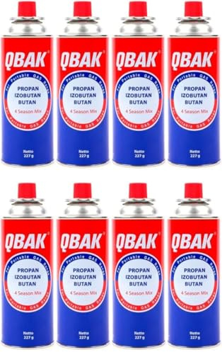 XHC BRICO - Cartuchos de Gas Butano Portátil 227gr - Pack de 8 Botellas para Camping, Hornillo Portátil, Cocina e Infernillo