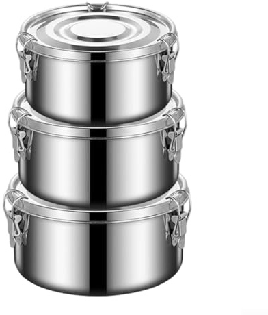 304 Stainless Steel Rice Bowl with Airtight Lid and Buckle, Thickened Steaming Container for Home Kitchen, Freezer Safe Meal Prep Box, Food Storage Vessel(12-14-16cm)
