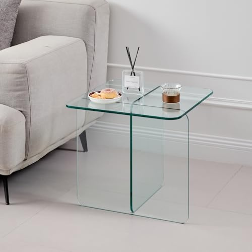 kozamas Mesa auxiliar de cristal transparente curvado – Mesa de centro redonda para sala de estar, mesa de centro versátil para interior y exterior, 45 x 45 x 51 cm