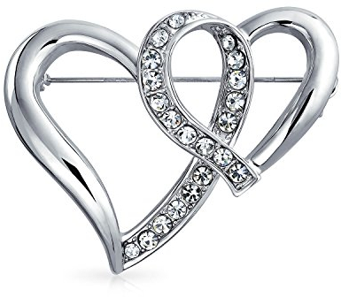 Romantische Hochzeit Ferien Klar Glitzernden Kristall Bräutigam Mode Große Aussage Offen Ineinandergreifende Doppelherz Schal Brosche Pin Für Frauen Silber Vergoldet