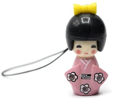Miniblings Doll Geisha Asia Mobile Cell Phone Charm Pendantwood Bell Pink Kokeshi