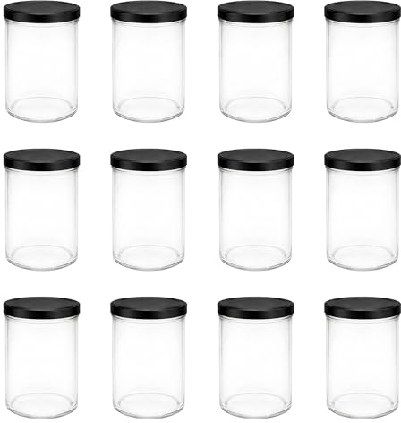 hocz 12x Einmachgläser 435 ml | mit Deckel Schwarz TO 82 | leere Gläser mit Schraubdeckel zum befüllen | Sturzgläser, Schraubgläser, Marmeladengläser Set | 12 Stück