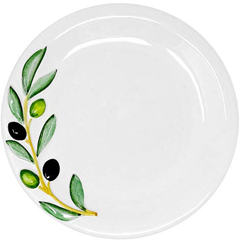 Lashuma Handgemachter Runder Frühstücksteller aus Italienischer Keramik im Olivendesign, Essteller Durchmesser 20 cm