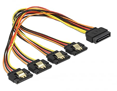 Delock Kabel SATA 15 Pin Strom Stecker mit Einrastfunktion > SATA 15 Pin Strom Buchse 4 x gerade 30 cm