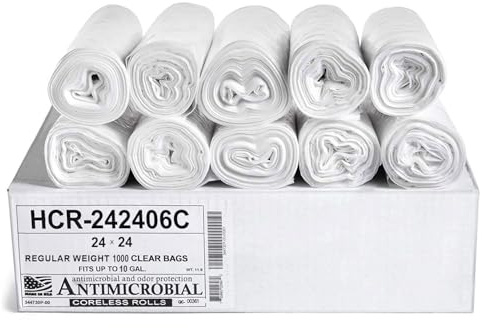 Aluf Plastics HCR-242406C High Density Star Sealed Coreless Roll Food Packaging Bags, 7 gal, Polyethylene, 24'' x 24'', Clear, Recycling Period (Pack of 1000)
