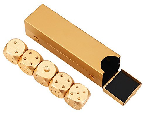 Set di Dadi a 6 Facce in Lega di Alluminio 5 Pezzi con Scatola di Immagazzinaggio per Club Gioco da Tavolo (Oro - Scatola Rettangolare)