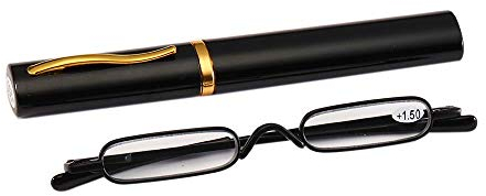 KoKoBin Mini gafas de lectura ultrafinas con resortes de bisagra de metal para leer kits de ayuda visual unisex(Negro，+3.0