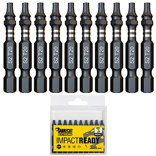 10 x SabreCut SCTX2050_10 50 mm T20 TX20 Jeu d'embouts de tournevis à percussion à une extrémité Torx Heavy Duty avec boîte de rangement