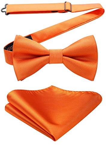 HISDERN Fliege Herren Orange mit Einstecktuch Set Einfarbig Vorgebundene Fliege Anzug für Smoking Hochzeit Halloween