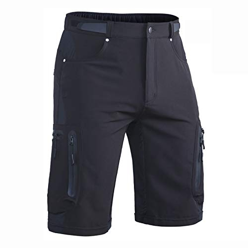 Hiauspor Kurze Hosen Herren, Leichte Wanderhose Atmungsaktiv Schnelltrocknen Cargo Bermuda Shorts Elastische Radlerhose MTB Fahrradhose Outdoorhose Sport Radhose Sommer mit 6 Taschen (Schwarz, XXXL)