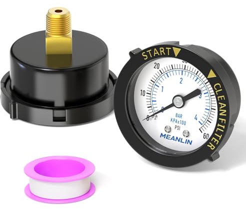 MEANLIN MEASURE 0 ~ 60 Psi Kunststoffrahmen, 6,35 mm NPT Start- und Reinigungsfilter-Manometer, geeignet für Schwimmbad, Spa, Aquarium, mittige Rückenmontage