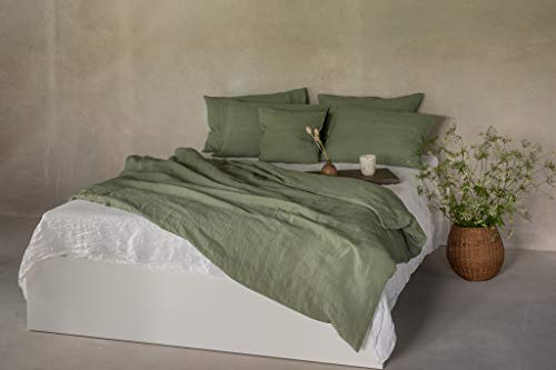 Ger3as Leinen Bettwäsche Set 100% Natur Leinen Stonewashed (Grün, 40 x 80 cm)