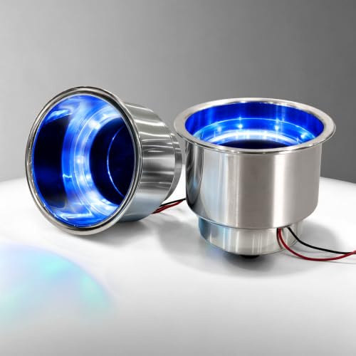 Pebbly Beach Lot de 2 Porte-gobelets à LED en Acier Inoxydable Bleu avec Drain pour Bateau Marin (Bleu)