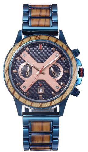 RORIOS Herren Holzuhr Multifunktion Chronograph Armbanduhr Naturholz Quarzuhr mit groß-Zifferblatt Klassisch Wasserdicht Herrenuhr