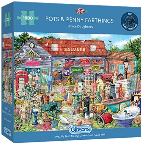 Pots & Penny Farthings Age 8+ | 1000 Piece Jigsaw Puzzle | Junk Yard Puzzle | Sustainable Jigsaw Puzzle for Adults | Premium 100% Recycled Board | Great Gift for Adults | Gibsons Games