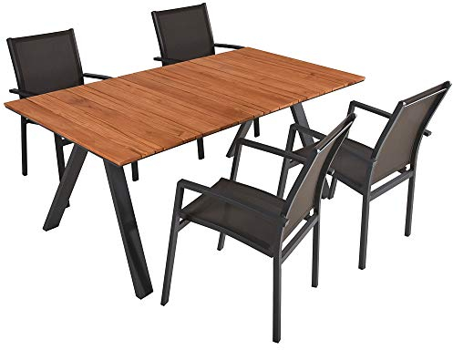 Tischgruppe Davina Set 05 5-TLG Garten Sitzgruppe Outdoor Grau Holz Metall Möbel