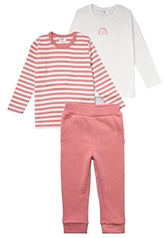 Stellou - Set di vestiti per neonati, 3 pezzi, cotone biologico, 2 magliette a maniche lunghe e pantaloni in jersey, Rosa/bianco., 62/68 cm