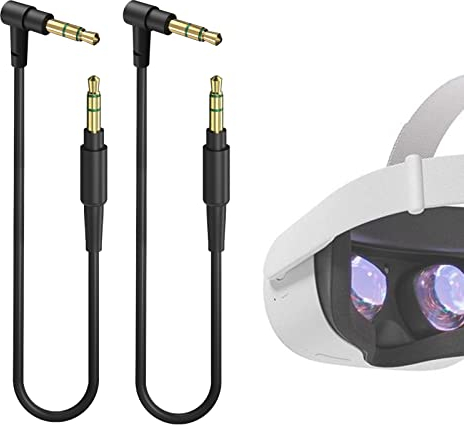 Geekria QuickFit VR-Audiokabel, kompatibel mit Oculus, HTC Virtual Reality Headset, 3,5 mm Stecker auf Stecker, TRS & TRRS mit Mikrofon, Ersatzkabel für Kopfhörer (schwarz, 2 Stück, 3 m)
