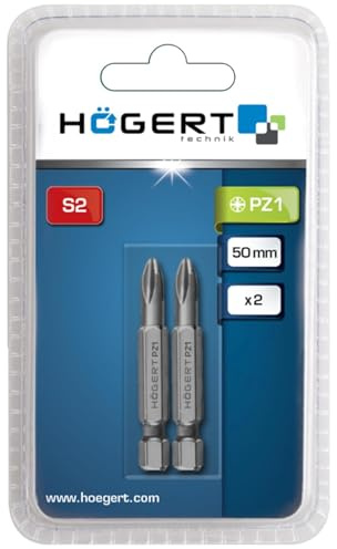 HÖGERT TECHNIK – PZ1 Schrauberbits 50 mm, 2 Stück, aus S2-Stahl, HRC 58–60, 1/4 Sechskantschaft, DIN 3126, präzise Kreuzschlitz-Bits für Werkstatt, Elektro & Montage