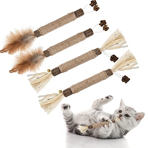 SOSPIRO 4 Morceaux de Bâtonnets d'herbe à Chat, Ensemble de Bâtons à Mâcher pour Chats, Jouets pour Chats, Soins Dentaires, pour Se Brosser Les Dents, Éliminer Le Tartre et Rafraîchir L'haleine