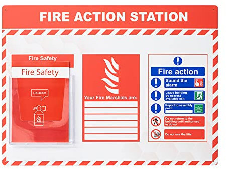 Fire Action, Safety Notice Board, Fire Safety Log Book, A4 Holder, Aluminium Composite Panel, W800mm x H600mm