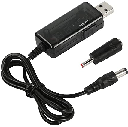 CERRXIAN USB 5V a 9V 12 Voltaje Step Up Converter Cable, USB 5V 2A Boost to DC5521 9V/12V 0.8A Step-up Transformador Adaptador de Corriente, con convertidor DC35135, con Pantalla LED-0.8M