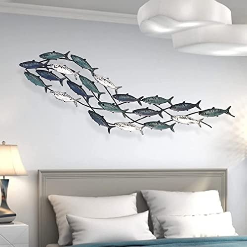SXXD Wunderschönes Wandobjekt Fische bunter, Große Handgemachte Wandbild Fischschwarm, Natur Home Art Metallwandkunst Wanddekoration für Wohnzimmer Schlafzimmer Esszimmer(Color:EIN), 150cm x 41cm